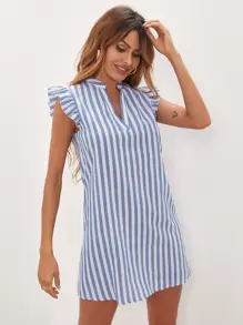 SHEIN Clasi Ruffle Armhole Striped Tunic Dress Without Belt
