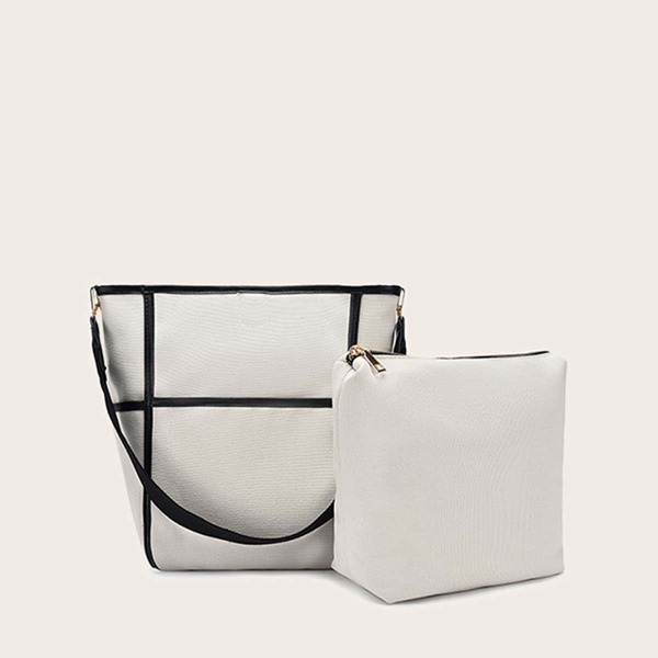 

Tow Tone Bucket Bag With Inner Pouch, White