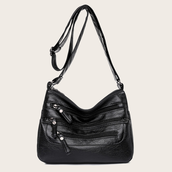 

Triple Zip Front Crossbody Bag, Black