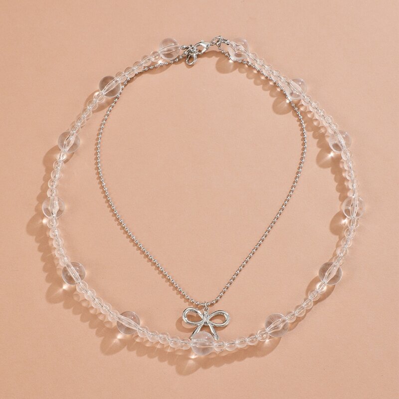 

Bow Decor Layered Necklace, White
