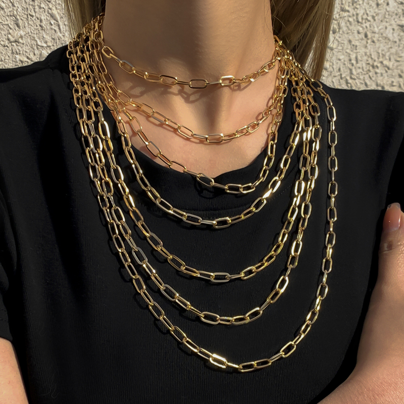 

4pcs Layered Chain Necklace, Gold