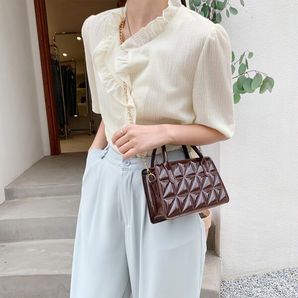 

Quilted Satchel Bag, Coffee brown