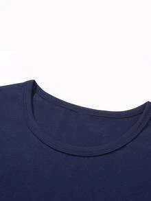 SHEIN LUNE Camisetas Animal Casual - Azul Marino - Ver 3