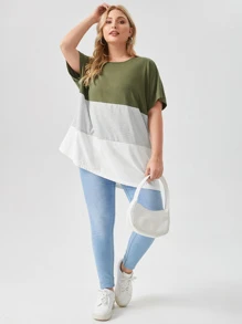 SHEIN LUNE 大碼蝙蝠袖拼色T恤 - 彩色 - 查看 3