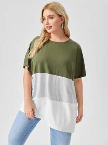 SHEIN LUNE 大碼蝙蝠袖拼色T恤 - 彩色 - 查看 4