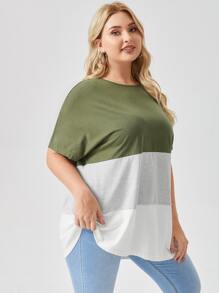 SHEIN LUNE 大碼蝙蝠袖拼色T恤 - 彩色 - 查看 5