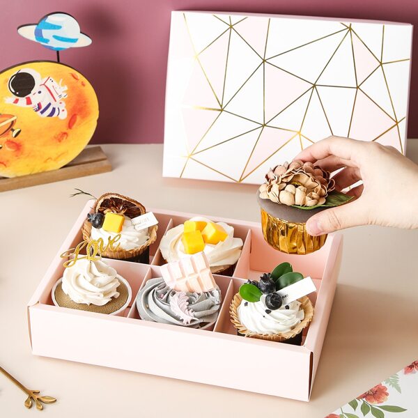 

2pcs Geometric Pattern Packaging Box, Baby pink