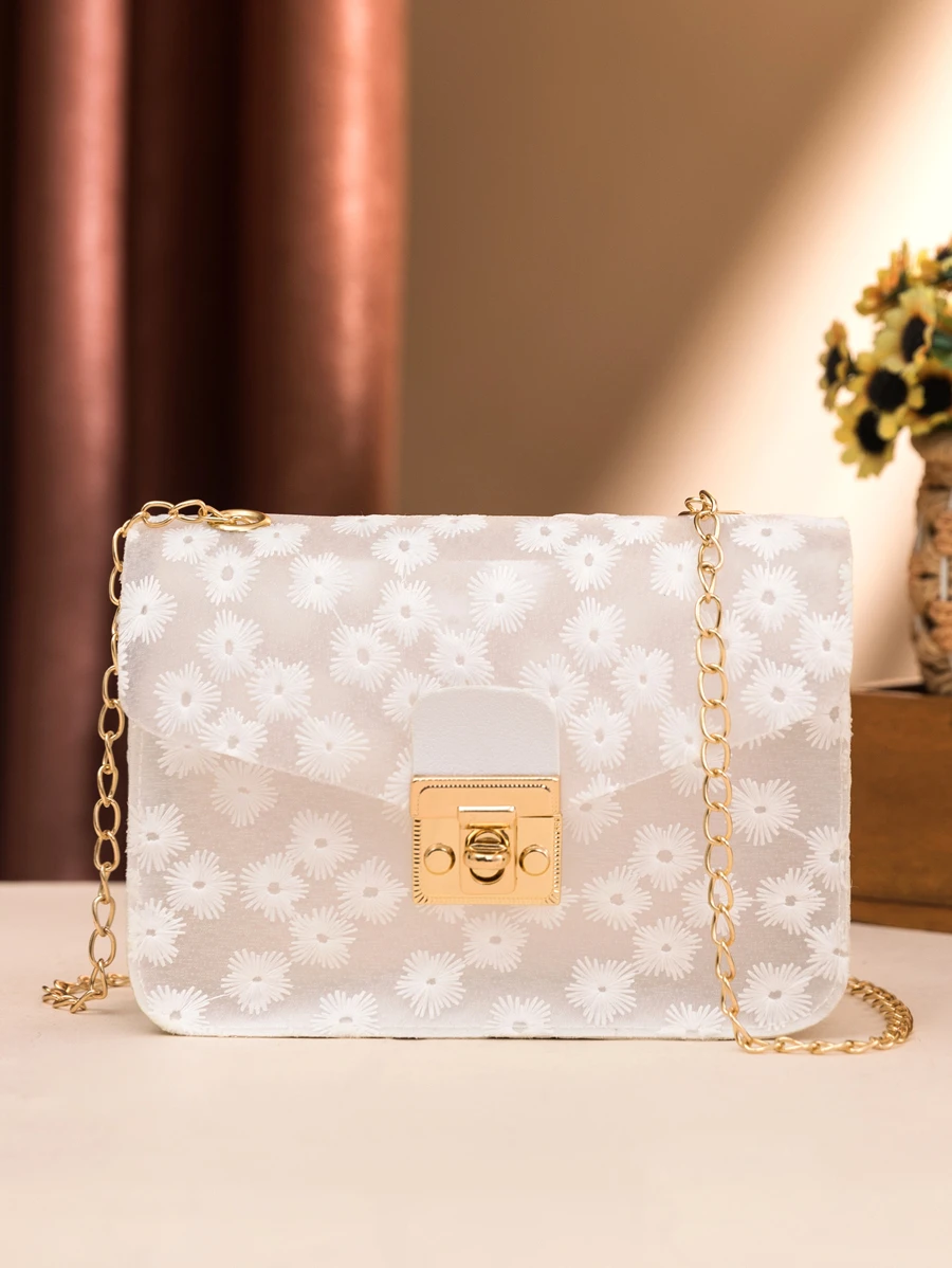 Túi đeo chéo Nghề thêu Hoa Chuỗi Đúng mốt - trắng - Xem 1