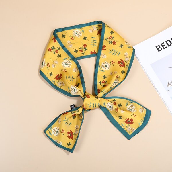

Flower Print Twilly Scarf, Yellow