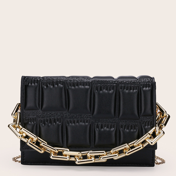 

Croc Embossed Flap Satchel Bag, Black