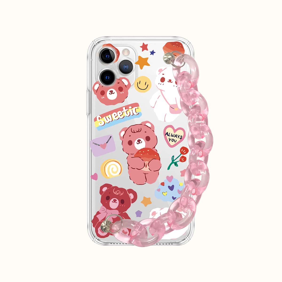

Cartoon Bear Chain Hand Strap Phone Case, Multicolor