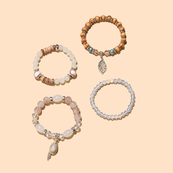 

4pcs Beaded Bracelet, Antique silver