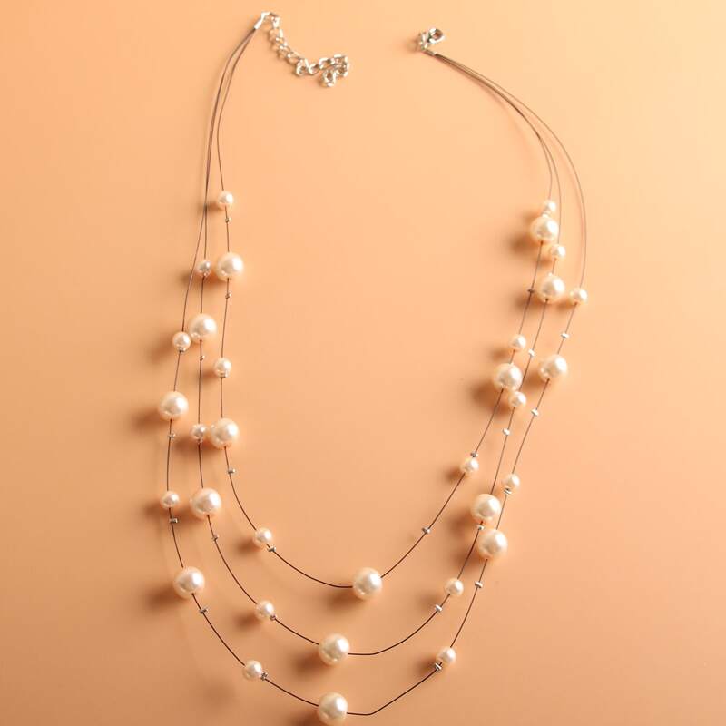 

Faux Pearl Decor Layered Necklace, White