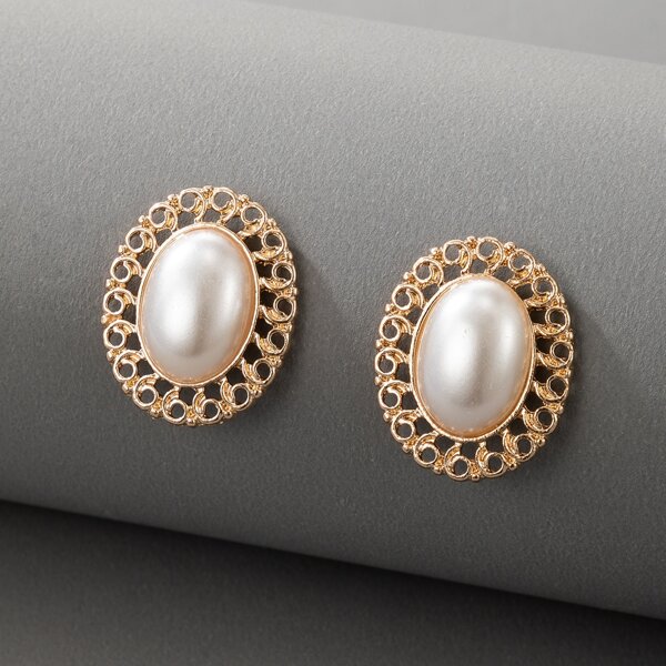 

Faux Pearl Decor Earrings, Gold