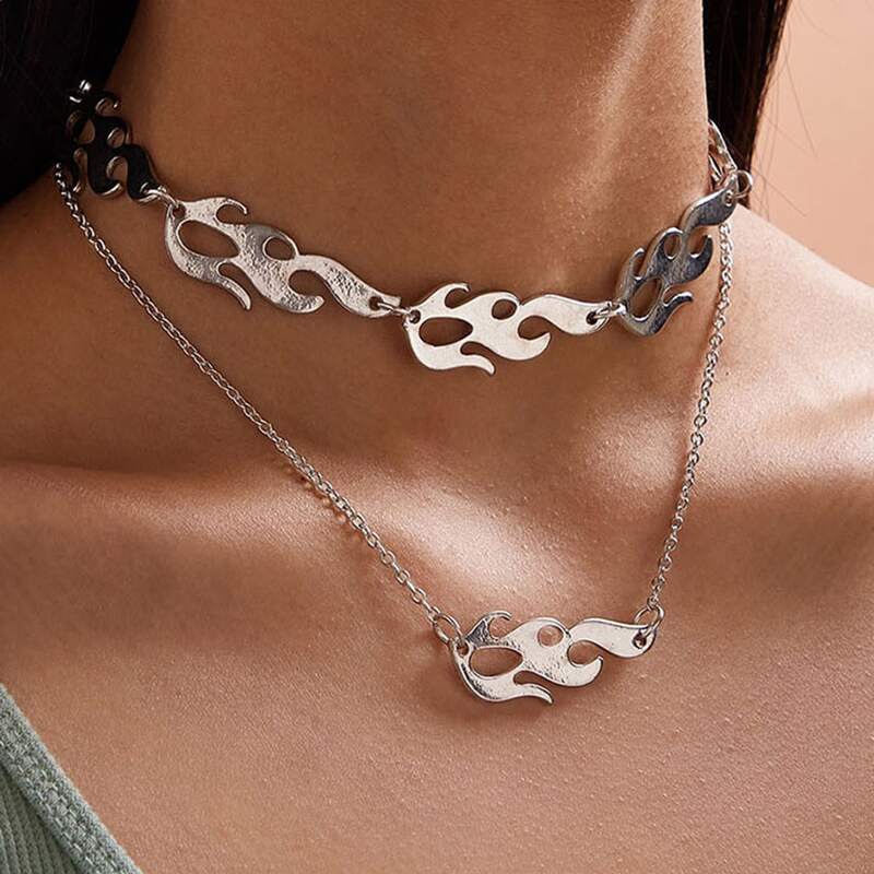 

2pcs Flame Necklace, Silver