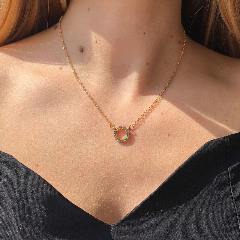 

Rhinestone Pendant Necklace, Multicolor