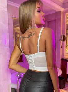 Rhinestone Detail Bustier Corset Cami Top - White - View 2