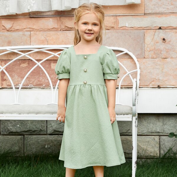 

Toddler Girls 1 PC Puff Sleeve Dress, Green