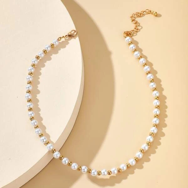 

Faux Pearl Beaded Necklace, Gold