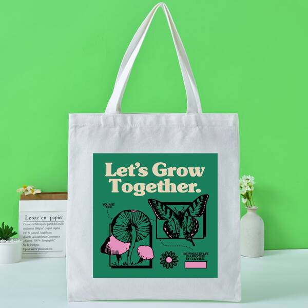 

Letter & Animal Graphic Shopper Bag, White