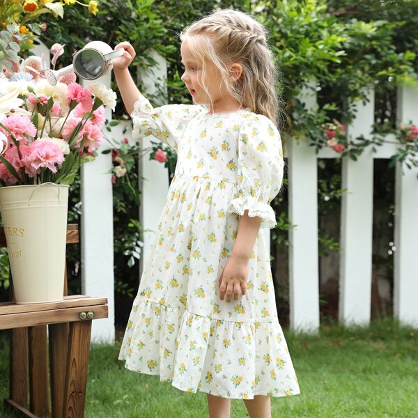 

Toddler Girls 1 PC Puff Sleeve Floral Dress, Multicolor
