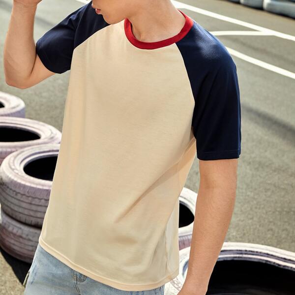 

Men Colorblock Raglan Sleeve Tee, Apricot