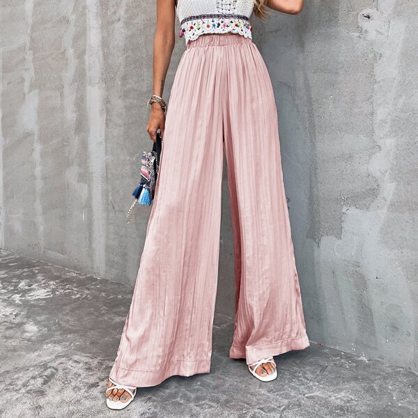 

Solid Maxi Wide Leg Pants, Pink