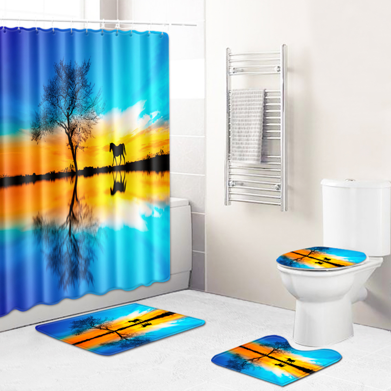 

1pc Scenery Pattern Bath Mat Or Shower Curtain, Multicolor