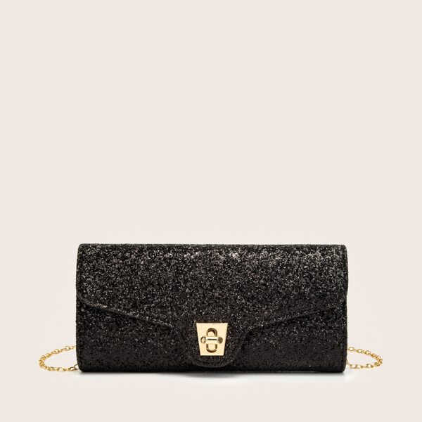 

Turn-lock Glitter Clutch Bag, Black