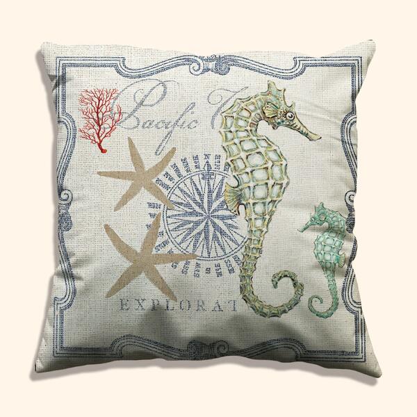 

Seahorse Print Cushion Cover Without Filler, Multicolor