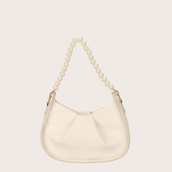 

Faux Pearl Decor Chain Satchel Bag, White
