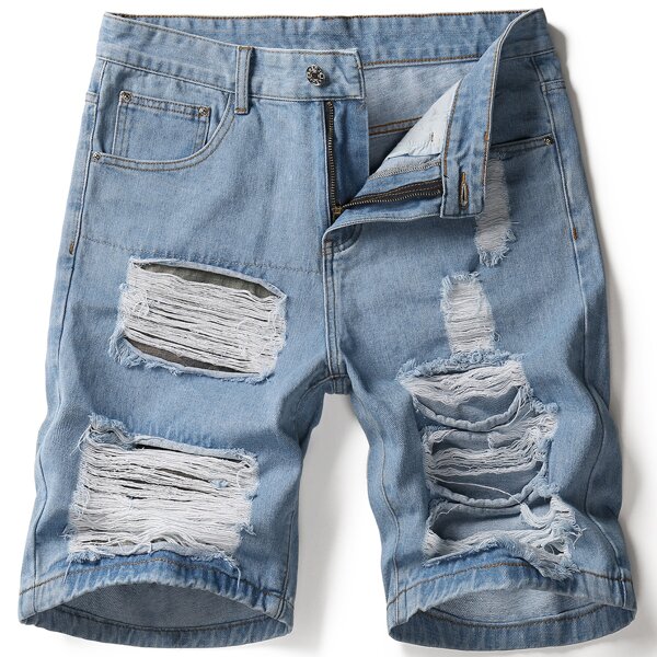 

Men Ladder Distressed Denim Shorts, Light wash
