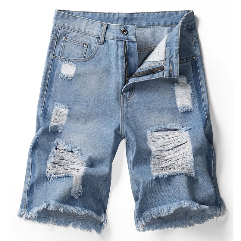 

Guys Ripped Washed Denim Shorts, Light wash