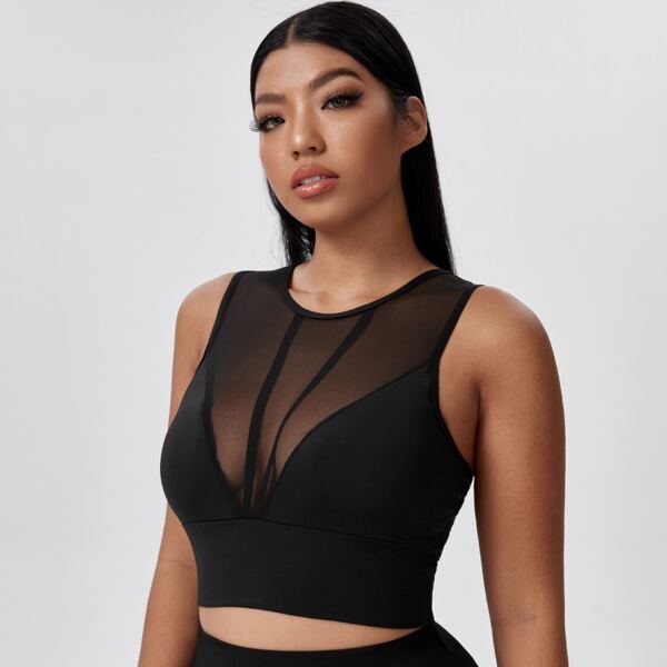 

Plus Contrast Mesh Sports Bra, Black