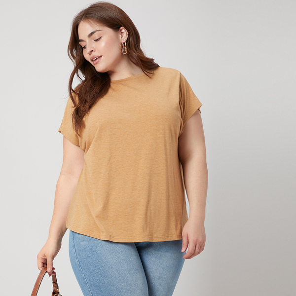 

PLUS VISCOSE BATWING SLEEVE T-SHIRT, Khaki