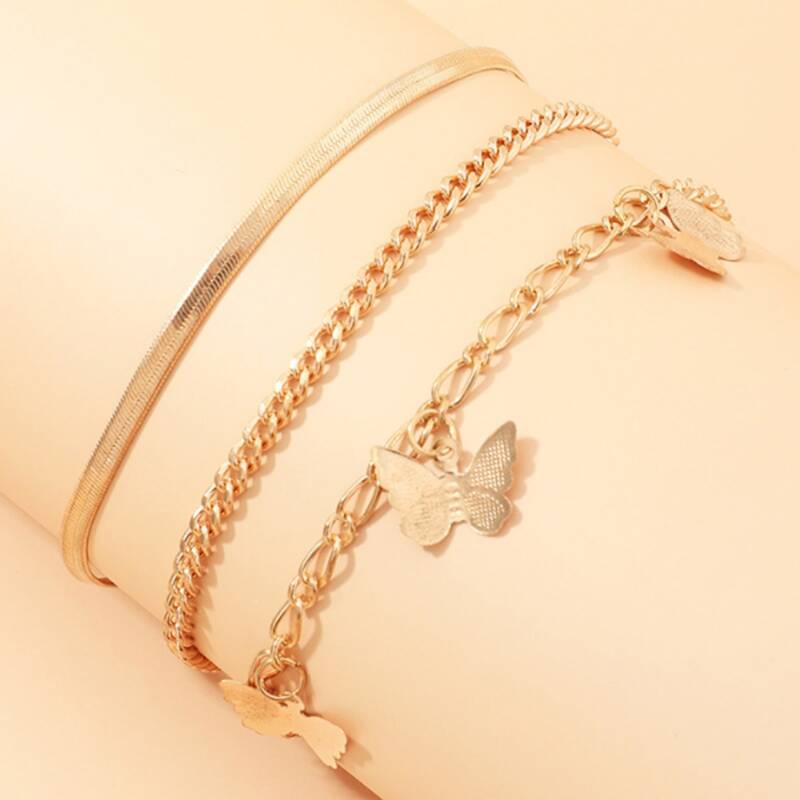 

3pcs Butterfly Charm Anklet, Gold
