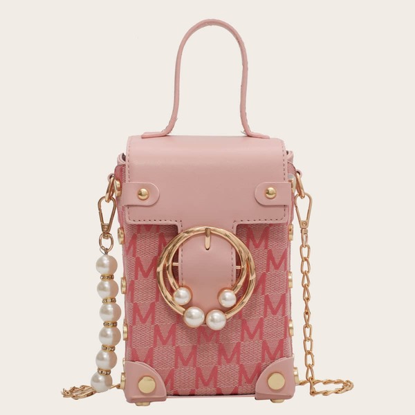 

Faux Pearl Decor Chain Box Bag, Pink