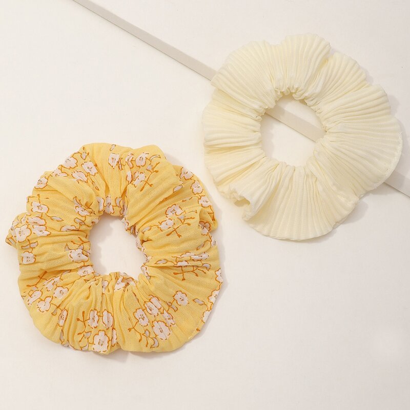 

2pcs Flower Pattern Scrunchie, Yellow
