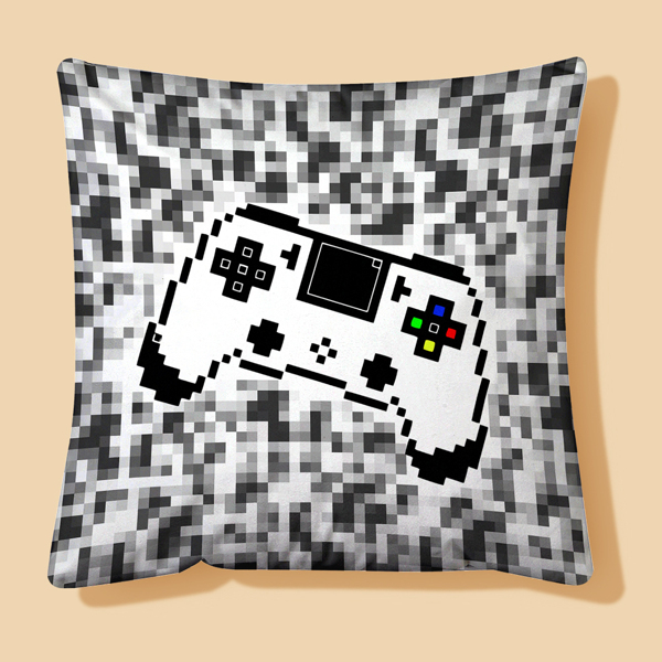 

Gamepad Print Cushion Cover Without Filler, Black and white