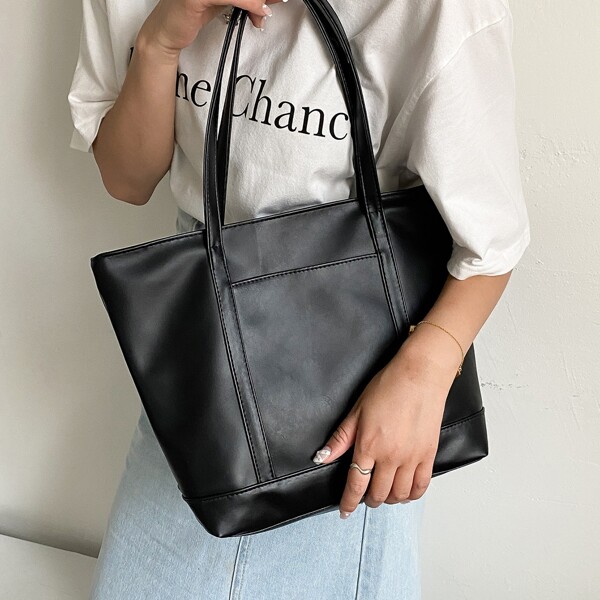 

Minimalist Shoulder Tote Bag, Black