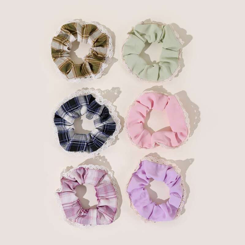 

6pcs Plaid Scrunchie, Multicolor