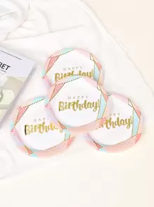 10入組標語圖案生日派對一次性盤子 - 彩色 - 查看 1