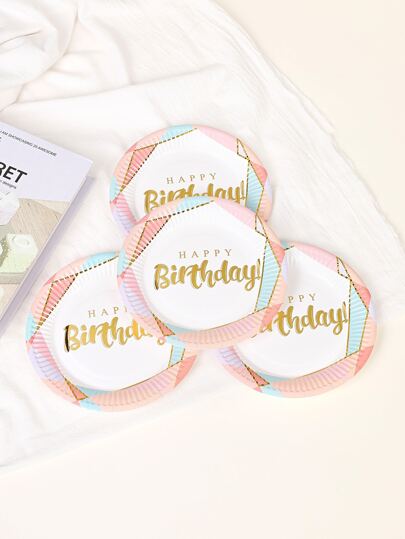 10入組標語圖案生日派對一次性盤子