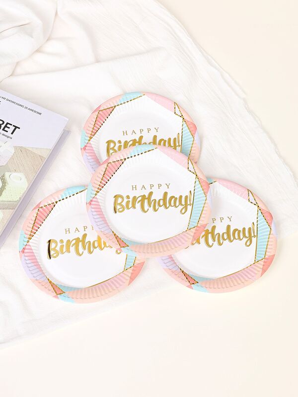 10入組標語圖案生日派對一次性盤子