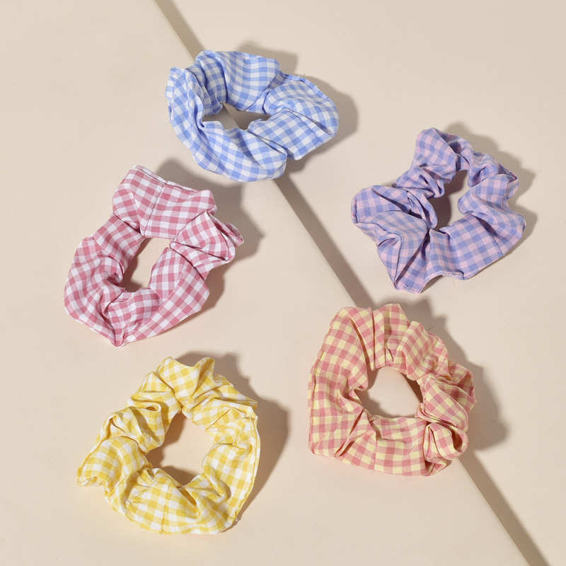

5pcs Plaid Scrunchie, Multicolor
