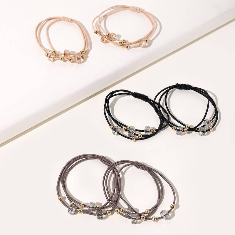 

6pcs Crystal Decor Hair Tie, Multicolor