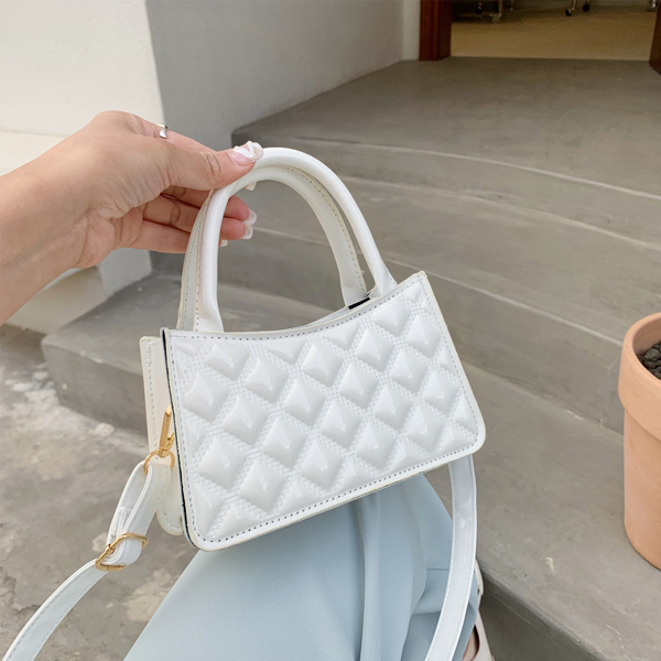 

Double Handle Quilted Satchel Bag, White