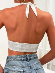 SHEIN Unity Backless Knotted Jacquard Satin Top - White - View 2