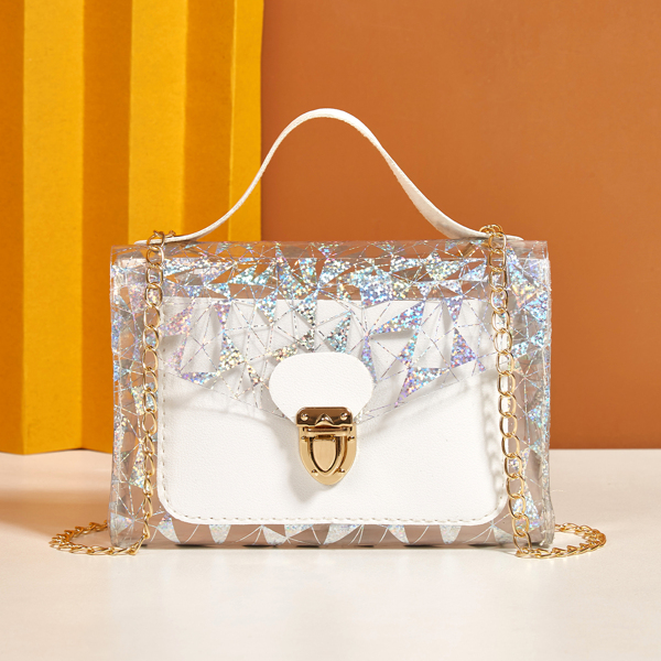 

Geometric Graphic Push Lock Chain Bag, White
