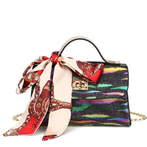 

Twilly Scarf Decor Chain Bag, Multicolor